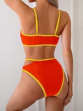 economico Bikini-Per donna Costumi da bagno Bikini Due pezzi Vita alta Costume da bagno Patchwork Senza schiena Vacanza Abbigliamento da Spiaggia Blocco di colori Collo a U Senza Maniche Costumi da bagno
