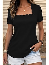 رخيصةأون تي شيرت عادي-نسائي بلوزة لون الصلبة عتيق أنيق أساسي كم قصير رقبة مربعة قمصان عادية مناسب للبس اليومي أزرق أسود أحمر أرجواني أخضر الصيف الربيع
