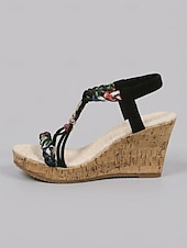 preiswerte Keilsandalen-Aprikosenfarbene, bohemische Keilsandalen für Damen – elegante, perlenbesetzte Espadrilles mit T-Riemen und farbenfrohen Flechtdetails für Inselurlaube und Strandhochzeiten &amp;Sommer-Resortbekleidung