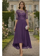 preiswerte Knöchellänge-A-Linie Bodenlang Partykleid Cocktailkleid Kleid für Hochzeitsgäste Brautmutterkleid Halbarm Rundhalsausschnitt Elegant Formell Hochzeitsgast Formeller Abend Chiffon mit Einfarbig
