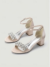 voordelige Hakken Sandalen-Damessandalen met dikke hak en nude strass-steentjes - elegante cocktailschoenen met enkelbandje