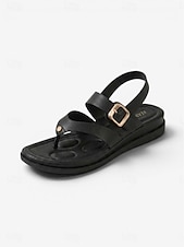 baratos Sandálias Confortáveis-Sandálias femininas marrons de dedo com fivela ajustável – chinelos confortáveis com amortecimento, rasteirinhas de verão respiráveis de bico aberto para praia, férias e viagens. &amp;uso diário