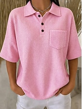 cheap Plain tee-Women's Waffle Shirt Summer Tops Pocket Buttons Solid Color Vintage Stylish Sleeveless Half Sleeve Polo Collar Regular Tops Casual Daily Outdoor Yellow Pink Red Green Summer Spring Fall