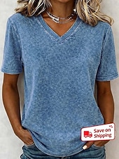 economico T-shirt semplice-Per donna Maglietta Camicia di cotone Arricciato Semplice Vintage Moda Elegante Manica Corta Scollo a V Top Regolari Casuale Quotidiano Uscire Blu Viola / Blu Nero Verde militare Viola Estate