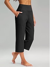 cheap Straight-Leg Pants-Women's Wide Leg Chinos Vacation Classic Style Basic Capris High Waist Plain Pocket Comfy Comfort Soft Stretchy Casual Gym Yoga Apricot Black White Army Green Spring Regular Fit