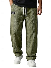 billiga lediga byxor-Herr Långbyxor Casual byxor Säckiga byxor Texturerade byxor Jacquard Snörning Rakt ben Slät Komfort Fullängd Ledigt Dagligen Utomhus Semester Mode Blå Svart Microelastisk