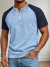  Férfi Henley ing 100% Cotton Acid Wash ing Rövid ujjú Henley Tavaszi nyár Nyár Tavasz Színes Kollázs Retró Alkalmi Henley Kollázs Régies stílus Színes Hétköznapi Medence Rózsaszín Szürke Férfi fels