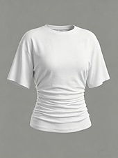  Femmes T-shirt Froncé Couleur Unie Uni Mode Élégant Classique Manche Courte Col ras du cou Col rond Hauts courts Quotidien Sortir Week-end Marron Sapin Noir Blanche Rose Claire Vin Été Printemps