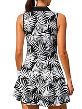 cheap Women's Tennis Dress-Women's Trees / Leaves Floral Botanical Tennis Dress Sports Dress Sleeveless Floral Breathable Tennis Golf Badminton Polo Collar Zip Collar Dress Black with White Wine Navy Blue Tennis Clothing