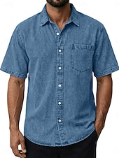 billiga Smart Casual skjortor för män-Herr Skjorta Casual skjorta Knapp upp skjorta Tvätta skjorta i 100 % bomull Svart Vin Marinblå Purpur Brun Kortärmad Slät Kavajslag Ledigt Dagligen Framficka Kläder Bomull Elastan Elegant Mode Ledigt