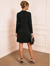 tanie mini czarna sukienka-Damskie Sukienka do kolan Czarna sukienka Sukienka koktajlowa Suknia Elegancja Moda Impreza Regularny Równina Długi rękaw W serek Czarny Lato Wiosna Zima Jesień