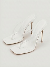 cheap Heeled Sandals-Women's Red Clear Strap Thong Stiletto Sandals – Sexy Cocktail Party Heels