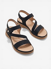 economico Sandali Comodi-Sandali da donna neri comodi con supporto plantare – scarpe da passeggio imbottite con cinturino regolabile, sandali leggeri antiscivolo per viaggiare e fare shopping &amp;uso quotidiano