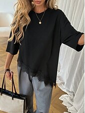 Χαμηλού Κόστους Απλή μπλούζα-Γυναικεία Κομψή Χιτώνας Μπλουζάκι Ασύμμετρο στρίφωμα Σκέτο Κομψό Βοημία Κοντομάνικο Στρογγυλή Ψηλή Λαιμόκοψη Μακριές μπλούζες Causal Μαύρο Λευκό Καλοκαίρι Άνοιξη