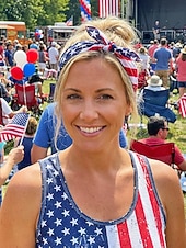  Dames bohemian katoenen bandana set met Amerikaanse vlag, bestaande uit twee delen: een veelzijdige hoofddoek en nekwarmer voor de viering van het 250-jarig bestaan van de VS, Onafhankelijkheidsdag,