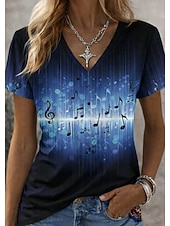  Dames T-shirt Afdrukken Bloemig Grafisch Muziek Vintage Stijlvol Klassiek Korte mouw V-hals Normale tops Dagelijks Sport Uitgaan blauw Rood Oranje Zomer Lente Herfst Winter