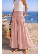 economico Gonne casual-Per donna Gonna da vacanza Bohemien Vintage Moda Etnico Maxi Vita Alta Gonne Semplice Arricciato Patchwork Foratura a caldo Inelastico Spiaggia Vacanza Blu Verde mela Marrone rossastro Giallo Chiaro
