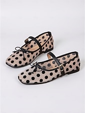 abordables Ballerines femme-Ballerines Mary Jane vintage à pois pour femmes - élégantes ballerines en maille avec nœud décoratif, parfaites pour les escapades insulaires, les brunchs en bord de mer et les soirées d'été dans les stations balnéaires.