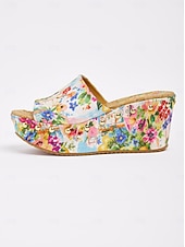 voordelige Slide Sandalen-vakantie citrustuin canvas hoge hak muiltjes