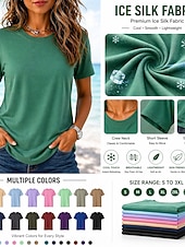  Dame T skjorte T-skjorte عادي Mote Stilfull Grunnleggende Kortermet Crew-hals Vanlige topper Daglig Ut på byen Helg Svart Hvit Rosa Rød Navyblå Sommer Vår Ice silk cool feeling