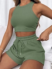 preiswerte Blusenanzüge für Damen-Damen Zweiteilige Sets Tank Top Shorts-Sets Ärmellos Rundhalsausschnitt Einfach Mode Streetwear Lässig Täglich Outdoor Schwarz Hellgrün Rosa Sommer Normale Passform