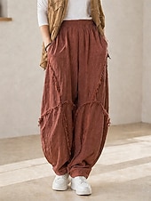 cheap Premium Linen Collection-70% Linen Women's Linen Pants Chinos Summer Pants Bloomers Vacation Streetwear Basic Full Length Medium Waist Plain Pocket Elastic Waistband Inelastic Daily Outdoor rice white Coffee Fall Winter