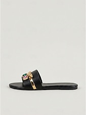 cheap Slide Sandals-Women's Embellished Slide Sandals – Flat Slip-On Beach Sandals with Gemstone &amp; Gold Detail, Boho Chic Resort Style for Summer Island Vacation &amp; Seaside Wear