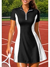 baratos Vestido Feminino-Mulheres Cor de contraste Vestido esportivo Vestido Polo de Tênis Manga Curta Quarter Zip Elástico Redutor de Suor Respirável Voleibal Tênis Golfe Aberto para a Lateral Colarinho Chinês Vestidos