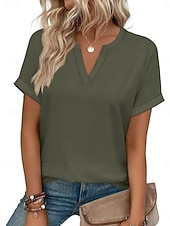 abordables T-shirt uni-Femmes T-shirt Uni Mode Élégant Classique Manche Courte Col en V Hauts Réguliers Quotidien Sortir Week-end Bleu Noir Blanche Rose Claire Rouge Été Printemps