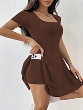cheap Dress Sets-Women's Two Piece Sets Skirt Sets Short Sleeve Square Neck Plain Fashion Streetwear Casual Daily Outdoor Black Brown Gray Summer Slim