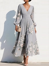 Χαμηλού Κόστους Κομψά φλοράλ φορέματα-Γυναικεία Μακρύ φόρεμα Φορέματα σιφόν Floral φόρεμα Φόρεμα εκτύπωσης Κομψό Μοντέρνα ΕΞΩΤΕΡΙΚΟΥ ΧΩΡΟΥ Διακοπές Αργίες Κανονικό Φλοράλ Μακρυμάνικο Λαιμόκοψη V