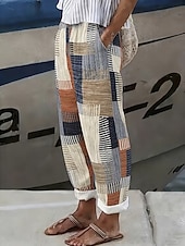 economico Fondi-Per donna Pantaloni effetto lino Gamba larga Pantaloni casual Pantaloni Estivi Vacanza Moda Streetwear Lunghezza alla caviglia Misura del girovita medio Grafico A righe Astratto Coulisse Patchwork