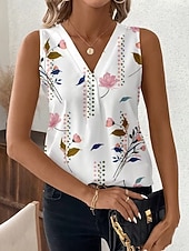 billige Grafisk tank-Women's Tank Top Floral Graphic Plants Elegant Vintage Stylish Sleeveless V Neck Regular Tops Beach Wedding Casual Daily White Light Pink Light Purple Orange Summer Spring