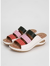 economico Infradito scivolosi-sandali con zeppa ortopedici da donna bohémien chic: vivaci cinturini multicolori, comodo supporto per l'arco plantare, calzature estive alla moda