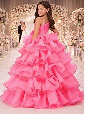 preiswerte Kleider für die Blumenmädchen-Prinzessin Bodenlang Blumenmädchenkleid Wettbewerb  Aufführung Mädchen Süßes Ballkleid Chiffon mit Schleife(n) Schichten Plissee Größen 3-16 Jahre Kleid zum Beeindrucken