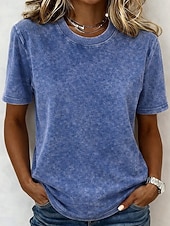  Kvinners 100% bomull T-skjorte Skjorte Vintage Vasket topper Tee Topp Enkel Vintage Mote Stilig Kortermet Crew Hals Vanlige topper Daglig Utendørs Helg Blå Svart Lilla Fuchsia Oransje