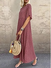 preiswerte T Shirt-Kleider-Damen Midikleid Freizeitkleid T-Shirt-Kleid A Linie Kleid Elegant Mode Modern Outdoor Urlaub Ausgehen Normale Passform Tupfen Kurzarm Rundhalsausschnitt Blau Gelb Rosa Grün Sommer Frühling