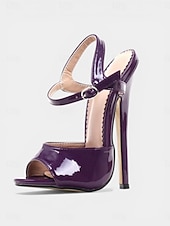 cheap Heeled Sandals-Women's Patent Leather Platform Stiletto Sandals, Open Toe Ankle Strap High Heels for Club, Party &amp; Dancewear