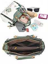 Χαμηλού Κόστους Τσάντακι &amp; Totes-Γυναικεία τσάντα χειρός με κέντημα και λουλούδι, με διακοσμητικό κασκόλ, από συνθετικό δέρμα, σε πολλά χρώματα, κομψό, casual στυλ, ιδανική για καθημερινή χρήση, γραφείο και κοινωνικές συγκεντρώσεις.