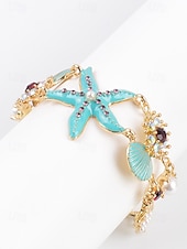 Χαμηλού Κόστους Γυναικείο Κολιέ-Γυναικείο κολιέ και βραχιόλι με μπλε και άσπρο αστερία από κράμα μποέμ, κοσμήματα διακοπών στην παραλία για ταξίδια, στυλ θέρετρου και καθημερινή casual ένδυση