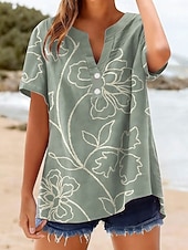 cheap Floral tee-Women's T Shirt Floral Graphic Plants Stylish Classic Short Sleeve V Neck Regular Tops Casual Daily Blue Pink Purple Green Summer Spring