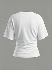  Femmes T-shirt Froncé Couleur Unie Uni Mode Élégant Classique Manche Courte Col ras du cou Col rond Hauts courts Quotidien Sortir Week-end Marron Sapin Noir Blanche Rose Claire Vin Été Printemps