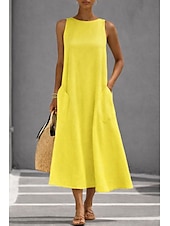 economico Abiti casual bianchi-Per donna Abito Midi Vestito Estivo Abito Bianco Abito da laurea Elegante Moda Classico Vacanza Vestibilità comoda Semplice Senza Maniche Girocollo Nero Bianco Giallo Grigio Estate Primavera