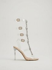 cheap Heeled Sandals-Women's Rhinestone Clear Strap High Heel Sandals, Sexy Stiletto Party Shoes for Nightlife, Clubbing &amp; Glamorous Evening Looks