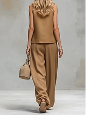  Mujer Camiseta Conjuntos de pantalones Sin Mangas Color sólido Moda Diario Exterior Vacaciones Negro Blanco Marrón Verano