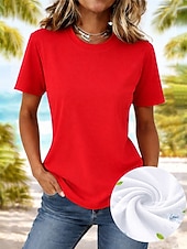  Dame T skjorte T-skjorte عادي Mote Stilfull Grunnleggende Kortermet Crew-hals Vanlige topper Daglig Ut på byen Helg Svart Hvit Rosa Rød Navyblå Sommer Vår Ice silk cool feeling