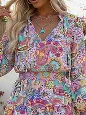 voordelige Casual bloemenjurken-Dames Mini-jurk Boho-jurk Modieus Modern Dagelijks Buiten Vakantie Normale pasvorm Bloemig Luipaard Geometrisch Lange mouw V-hals Paars Zomer Lente