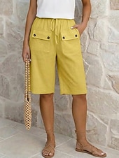 billiga Botten-Dam Byxor med linnekänsla Bermudashorts Capribyxor Shorts Semester Streetwear Grundläggande Knelängd Medium Midja Ensfärgat Slät Ficka Elastiskt midjeband Komfort Andningsfunktion Oelastisk Dagligen