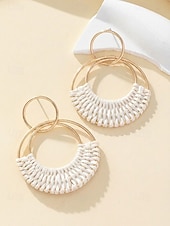 cheap Women's Earring-Women's Bohemian Woven Hoop Earrings, Alloy Rattan Style Statement Round Earrings in Multiple Colors for Beach Vacation Travel, Resort Wear and Everyday Casual Summer Jewelry