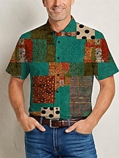  רטרו\וינטאג' היפי שנות ה-70 חולצה שרוולים קצרים היפי רטרו טלאים בוהמי תחפושות בגדי ריקוד גברים פסטיבל מוזיקה מפלגה לבוש יומיומי מבוגרים חולצה אביב קיץ